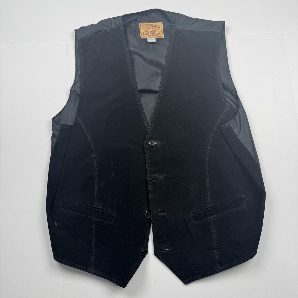Genuine Leather Vest Mens Large Black Western Cowboy Waistcoat Lined Classic